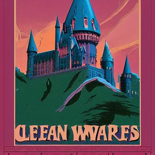 Image similar to poster artwork by Michael Whelan and Tomer Hanuka, of Hogwarts Castle, clean