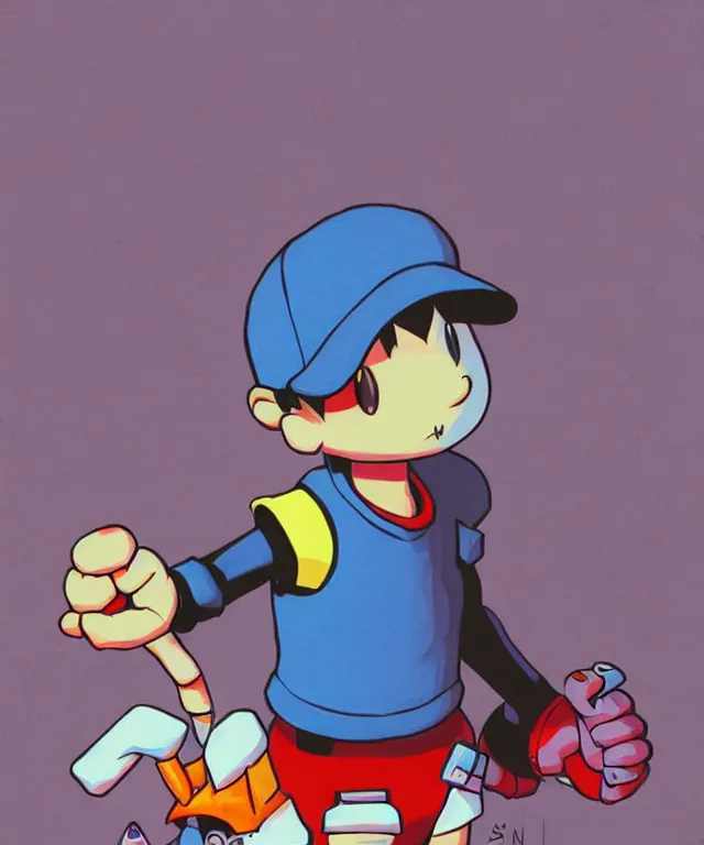 Image similar to ness from earthbound in the art style of josan gonzalez, crisp 8 k line art, digital painting, artstation, concept art, matte, sharp focus, hyper realistic lighting, illustration