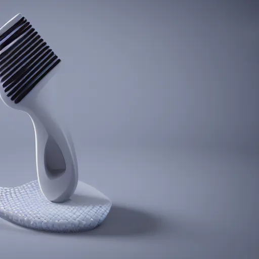 Image similar to photo of a futuristic toothbrush, product photography, photography, realistic, 8 k, octane render, volumetric lighting