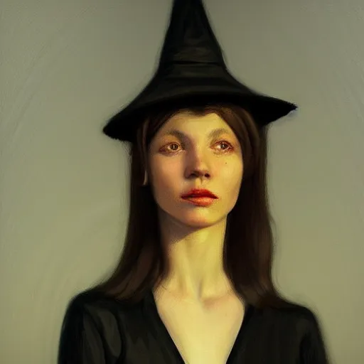 Image similar to a realistic witch portrait, by edward hopper, new artstation artist,