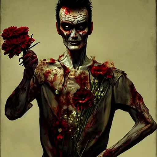 Prompt: skinny morrissey as a zombie with flowers, 7 days to die zombie, fine art, award winning, intricate, elegant, sharp focus, cinematic lighting, rimlight, digital painting, 8 k concept art, art by z. w. gu, art by brom, art by michael hussar, 8 k