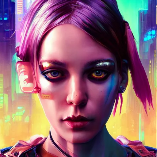 Image similar to beautiful portrait of lofi cyberpunk Leeloo by Tristan Eaton and Stanley Artgerm and Tom Bagshaw, Greg Rutkowski Carne_Griffiths