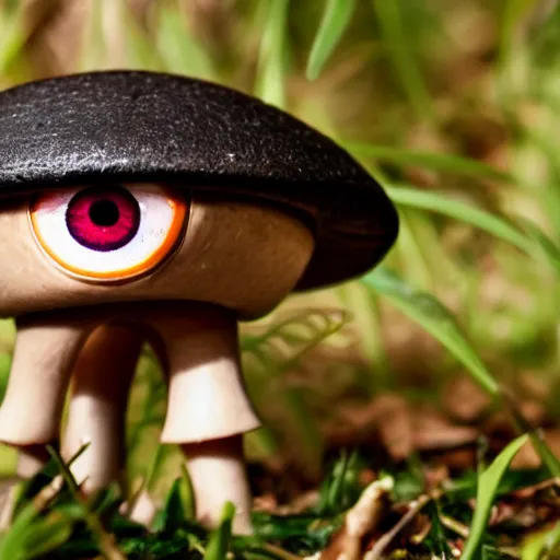 Image similar to a mushroom with eye balls growing from the cap