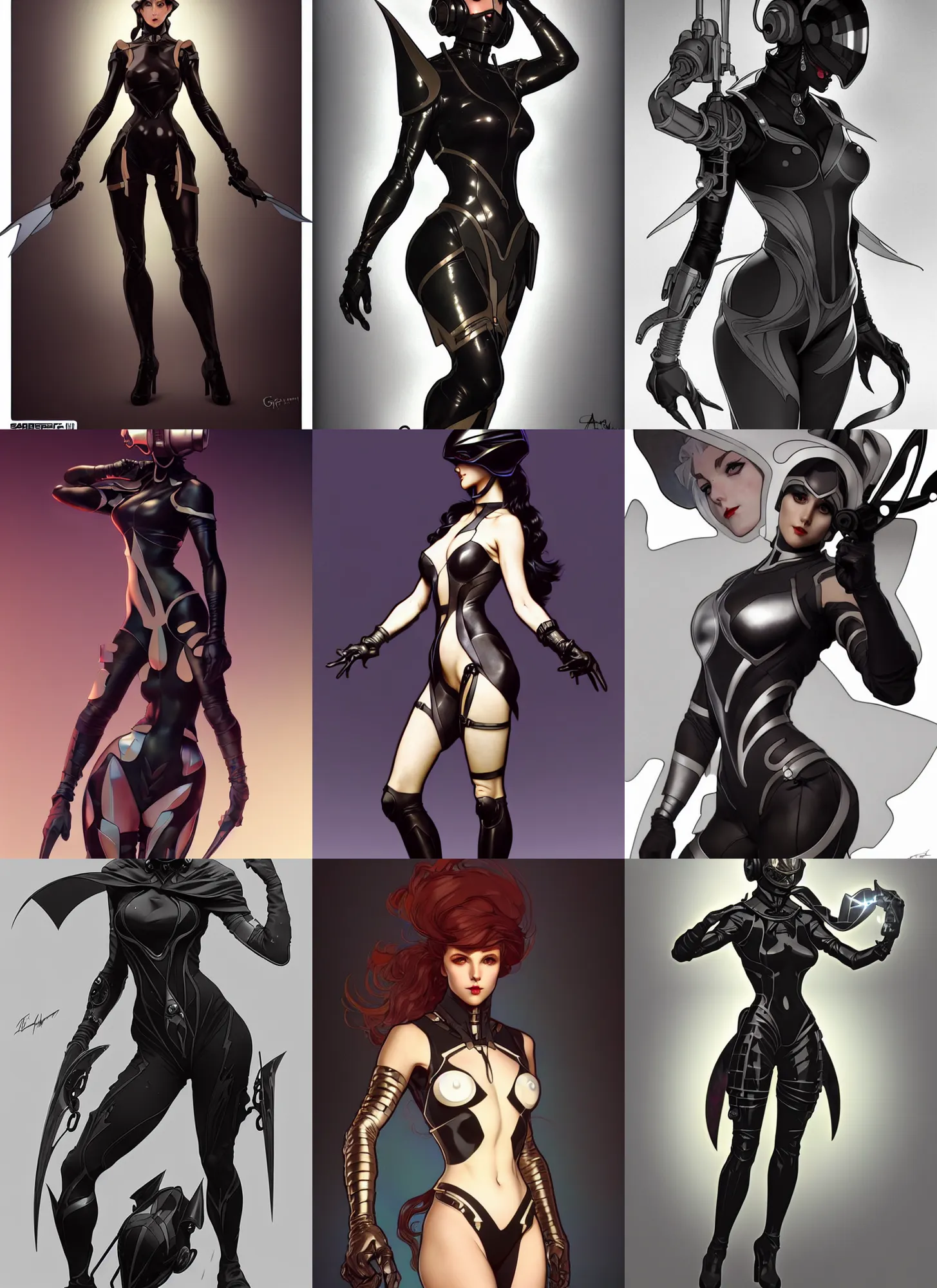 Image similar to cartoon character design by artgerm, cushart krenz, greg rutkowski and alphonse mucha. sci - fi dagger. black tape project show attctive showgirl!! full body with helmet!! sharp edge. ultra clear detailed. contour light effect!! 8 k. stage light. ultra detailed, elegant, intricate, octane render.