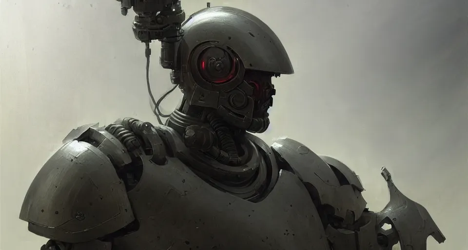 Image similar to hyper realistic sci - fi matte concept art painting of a cyborg soldier in armor, beautiful details, strong composition painted by kim jung guweta studio rutkowski, james gurney and greg rutkowski, and lucasfilm, smooth, intricate, detailed, sharp focus, cinematic