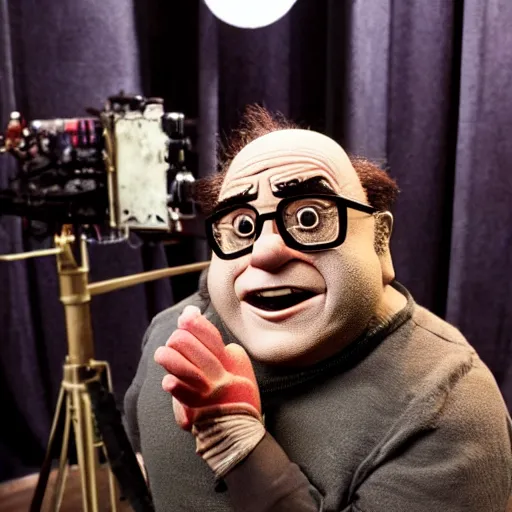 Prompt: animatronic Danny Devito, exposed mechanics, photo, Stan Winston studios, detailed, 4k