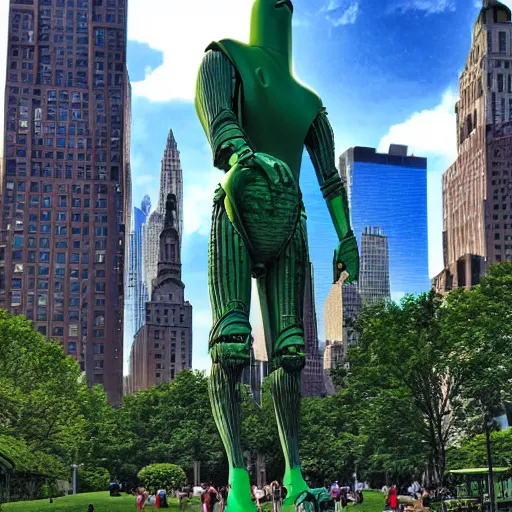 Prompt: gort from the day the earth stood still standing menacingly and evil in new York City park