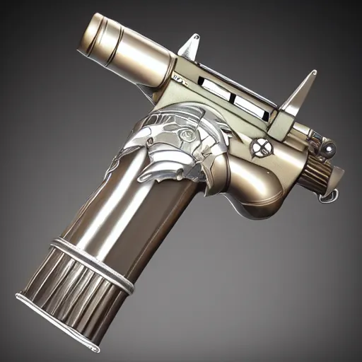 Prompt: Dieselpunk Buck Rogers ray gun, 4k had, ultra realistic, studio lighting