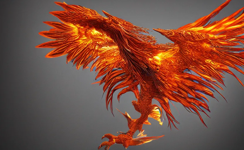 Image similar to Intricate detailed photo of dramatic phoenix bird with spread wings by James Gurney, unreal engine, Trending on artstation.