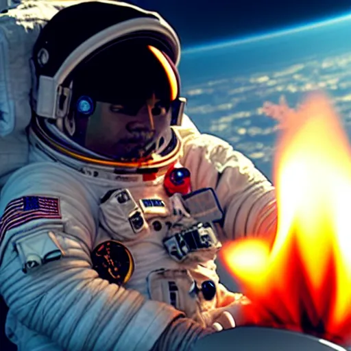 Prompt: astronaut smoking a joint in space, and the earth on fire, 8 k, octane