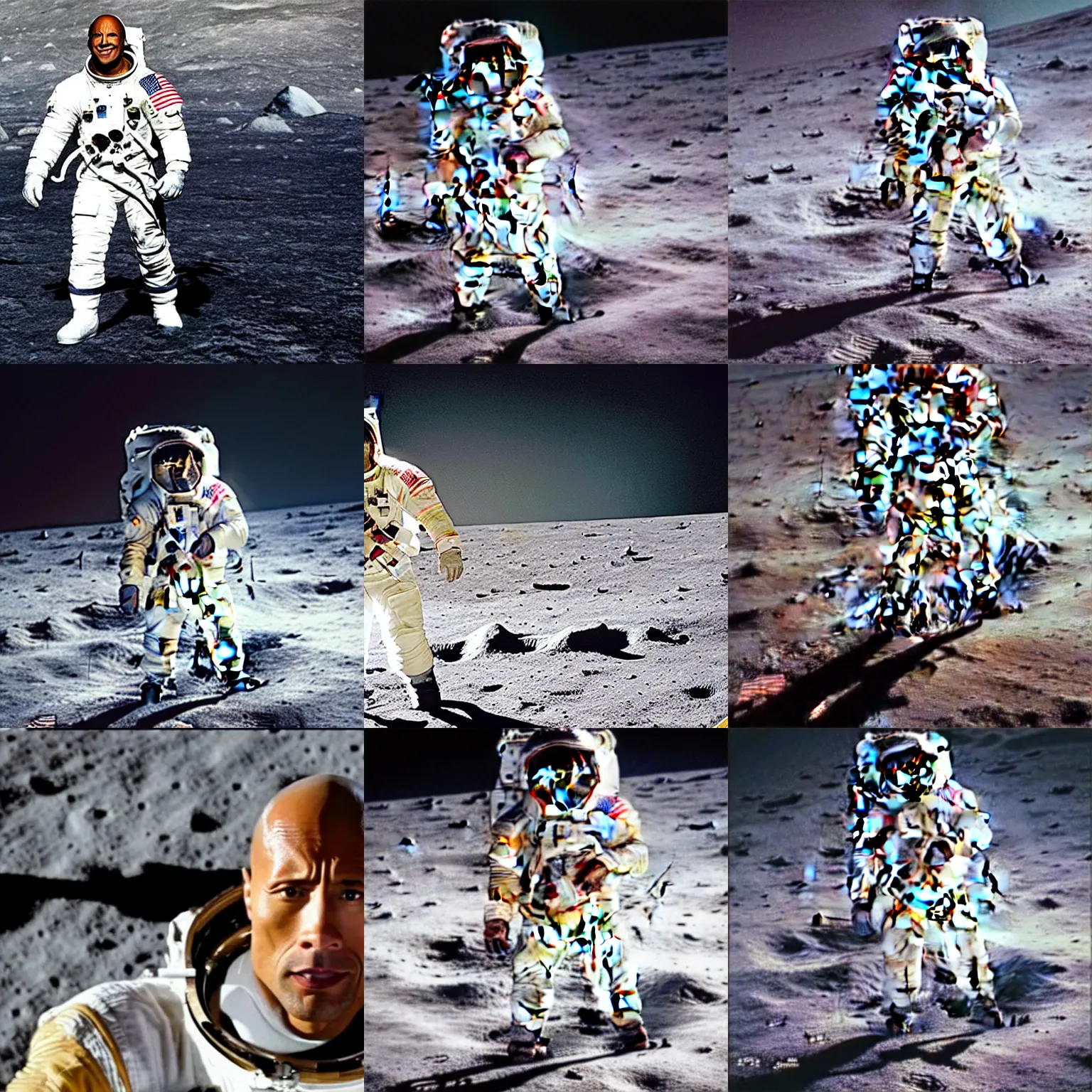 Prompt: dwayne johnson as an astronaut walking on the moon