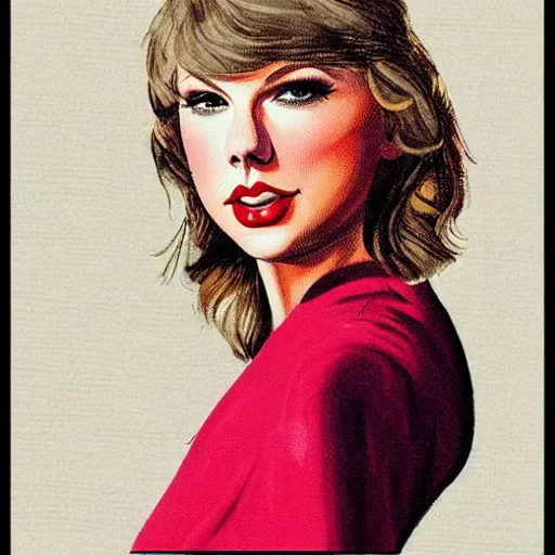 Prompt: “Taylor Swift portrait, color vintage magazine illustration 1950”