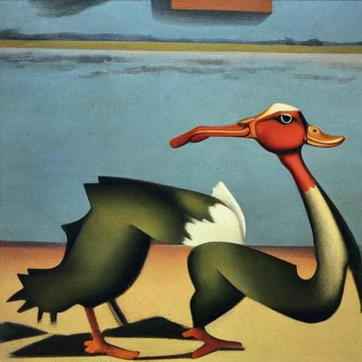 Image similar to a duck on the prowl oil painting giorgio de chirico