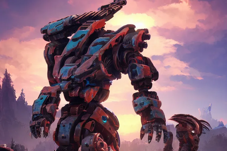 Image similar to scorcher machine mecanical creature robot of horizon forbidden west horizon zero dawn radiating a glowing aura global illumination ray tracing hdr fanart arstation by ian pesty and alena aenami artworks in 4 k