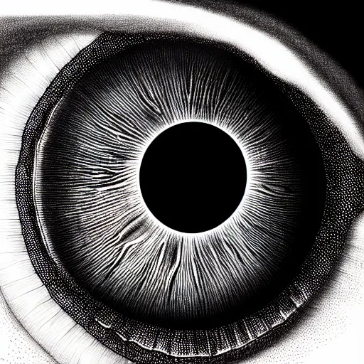 Image similar to a detailed extremely close up of inside the iris, cornea, red image, microscopic, extremely close up drawing by junji ito, cgsociety, generative art, lovecraftian, parallax, cosmic horror, extremely detailed, hyperrealism, unreal engine, octane render, award winning, masterpiece, highly detailed, realistic, 4 k, digital