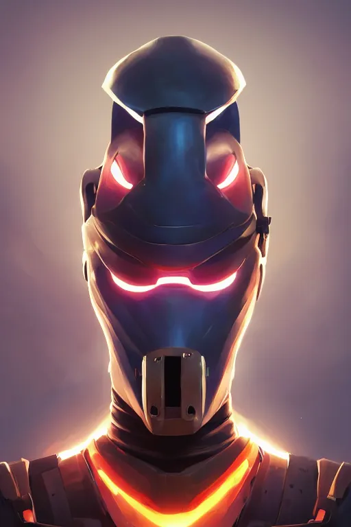 Image similar to epic mask helmet robot ninja portrait stylized as fornite style game design fanart by concept artist gervasio canda, behance hd by jesper ejsing, by rhads, makoto shinkai and lois van baarle, ilya kuvshinov, rossdraws global illumination radiating a glowing aura global illumination ray tracing hdr render in unreal engine 5