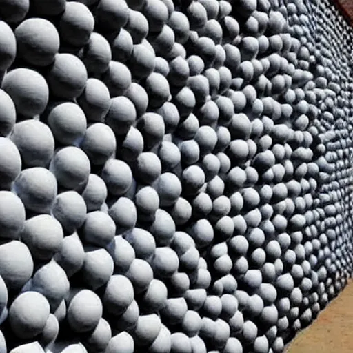 Image similar to wall of baseballs shaped like a tidal wave