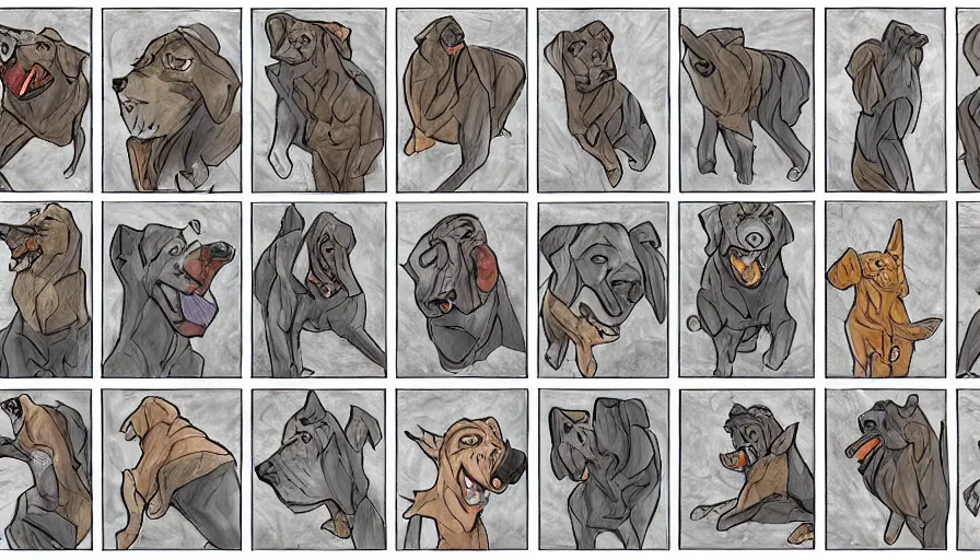 Image similar to TFTG art of a man turning into a dog in multiple steps, deviantart, transformation sequence, tf art, triptych