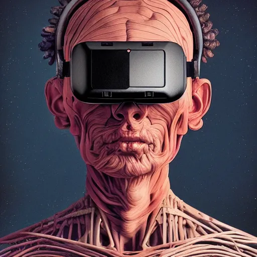 Image similar to Colour Caravaggio and DaVinci style full body portrait Photography of Highly detailed Man with 1000 years old perfect face wearing highly detailed sci-fi VR headset designed by Josan Gonzalez. Many details In style of Josan Gonzalez and Mike Winkelmann and andgreg rutkowski and alphonse muchaand and Caspar David Friedrich and Stephen Hickman and James Gurney and Hiromasa Ogura. Rendered in Blender and Octane Render volumetric natural light