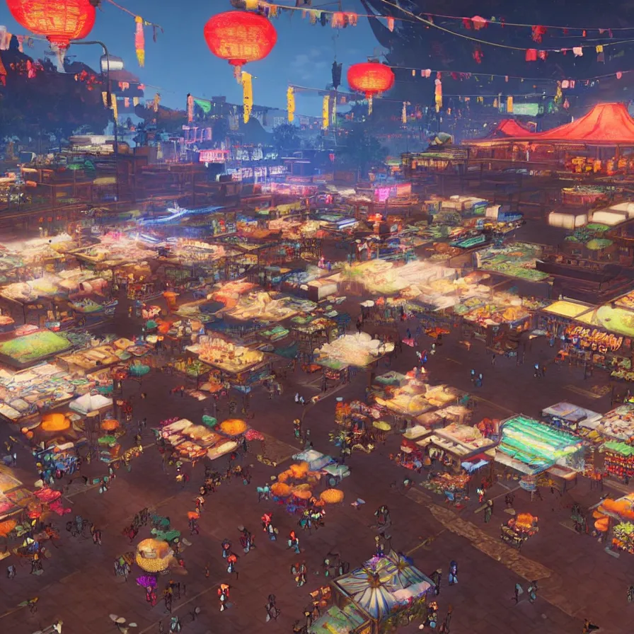 Image similar to taipei ningxia night market in horizon : zero dawn