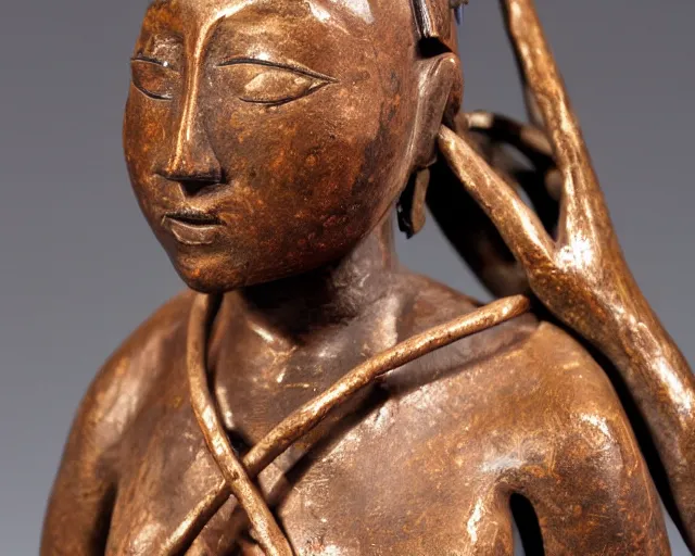 Image similar to detailed stylized bronze sculpture depicting a himba woman