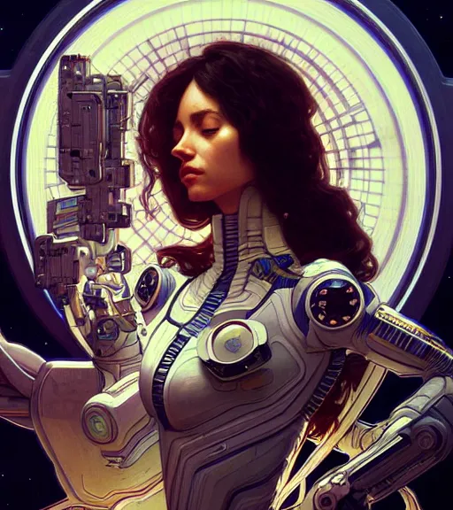 Image similar to psychoslayer, woman astronaut, intricate abstract. being entered by machine, portrait, highly detailed, deep focus, elegant, illuminated, elegant, highly detailed, digital painting, artstation, concept art, smooth, sharp focus, illustration, art by artgerm and greg rutkowski and alphonse mucha