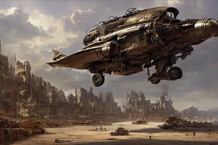 Image similar to A steampunk A10 warthog, mattepainting by Greg Rutkowski Raphael Lacoste and John Berkey, realistic, raytracing, trending on Artstation