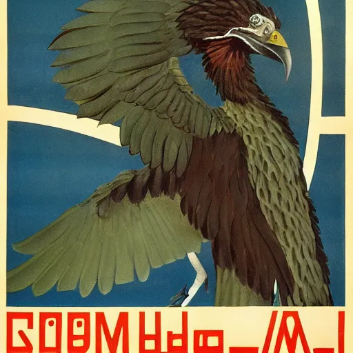 Image similar to soviet propaganda poster depicting a dromaius novaehollandiae in military uniform, painting by dmitti moor