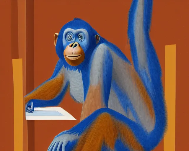 Prompt: a matte painting of an orangutan in a library, in the style of henri matisse, highly detailed digital art