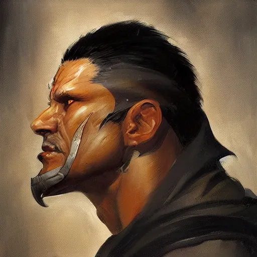 Prompt: greg manchess portrait painting of smoke from mortal kombat as overwatch character, medium shot, asymmetrical, profile picture, organic painting, sunny day, matte painting, bold shapes, hard edges, street art, trending on artstation, by huang guangjian and gil elvgren and jesper ejsing