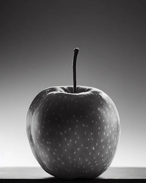 Prompt: a dramatic portrait of an apple, harsh studio lighting, annie leibovitz photography