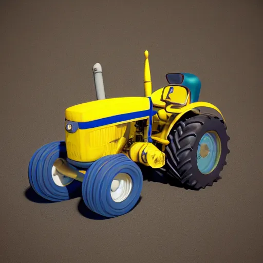 Prompt: a tractor with a ukrainian blue and yellow flag by goro fujita, 3 d octane render