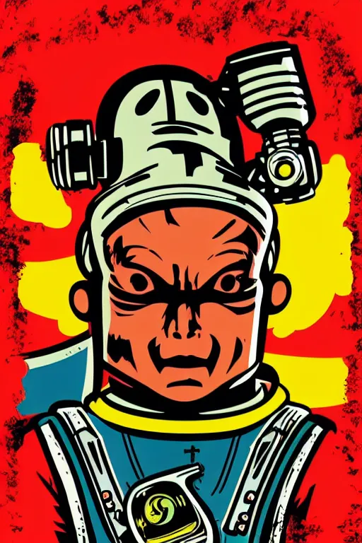 Image similar to fallout 7 6 retro futurist illustration art by butcher billy, sticker, colorful, illustration, highly detailed, simple, smooth and clean vector curves, no jagged lines, vector art, smooth andy warhol style