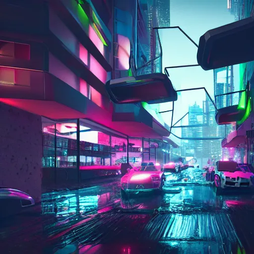 Image similar to Futuristic city at night with rain, Cyberpunk style. Flying car, Neon lights, Matte paiting 3d rendering. cinematic lighting, octane render, corona render, 8k