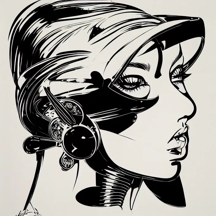 Image similar to metallic portrait of a gothic maiden, hello kitty, sharp focus, futuristic, emo, aerodynamic, feminine, cute, by syd mead