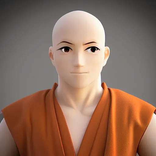 Image similar to “photrealistic 8k render 3d anime character warrior monk, Ufotable, White Fox, Kyoto Animation”