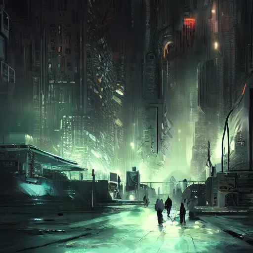 Image similar to futuristic underground polluted city, depressing, artstation