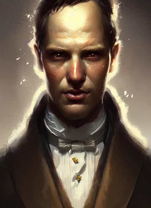 Image similar to portrait of powdered toast man, victorian, concept art, detailed face, fantasy, close up face, highly detailed, cinematic lighting, digital art painting by greg rutkowski