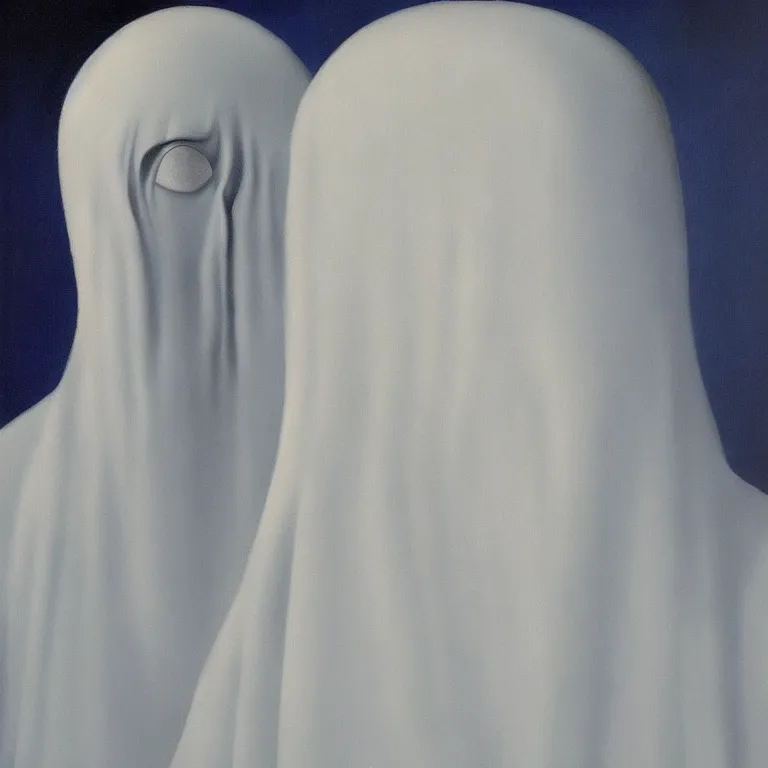 Image similar to portrait of a ghost, by rene magritte, detailed painting, hd, hq, high resolution, high detail, 4 k, 8 k