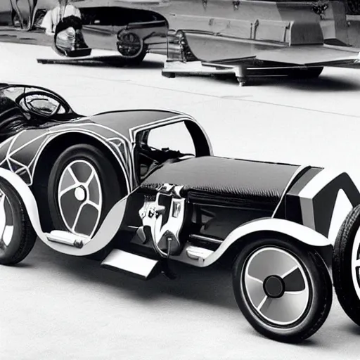 Prompt: a retrofuturist bugatti chiron designed by fantasy dwarves, 1 9 2 0's, 1 9 3 0's,