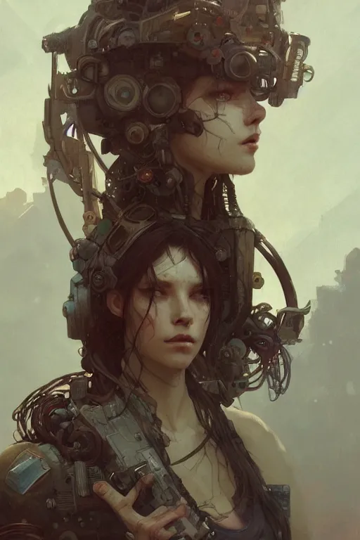 Image similar to A full portrait of a beautiful post apocalyptic offworld techsiren, intricate, elegant, highly detailed, digital painting, artstation, concept art, smooth, sharp focus, illustration, art by Krenz Cushart and Artem Demura and alphonse mucha