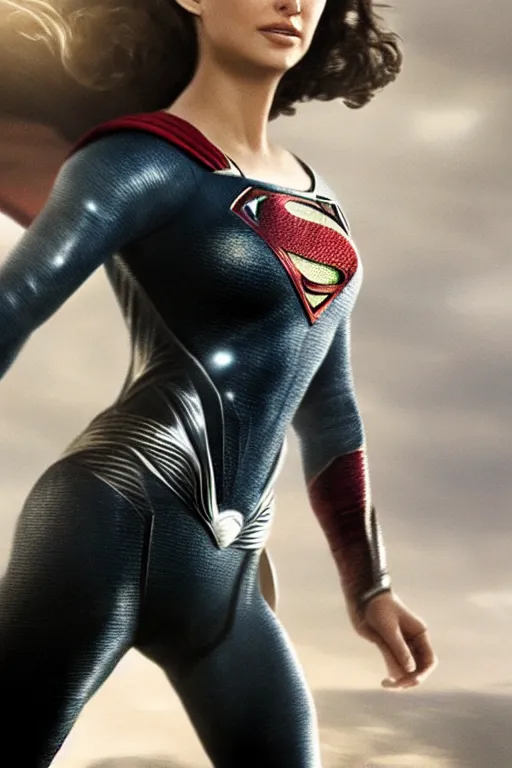 Image similar to a close up of Man of Steel flying cast as Natalie Portman by Greg Rutkowski, full body shot