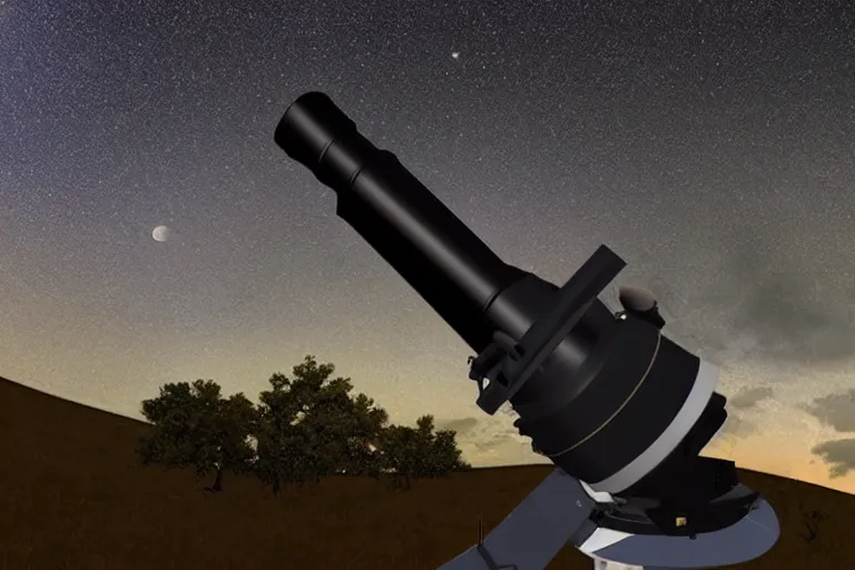 Image similar to alpha as astronomy teacher looking up on a telescope, moon, clear skies, starry skies, realism realistic