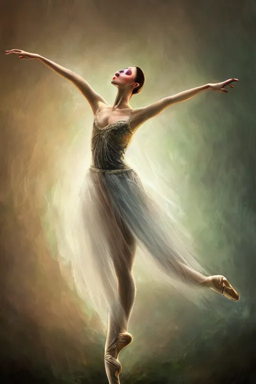 Image similar to prima ballerina, gorgeous, ethereal, intricate, elegant, volumetric lighting, nature scenery, digital painting, highly detailed, artstation, sharp focus, illustration, concept art, clive barker