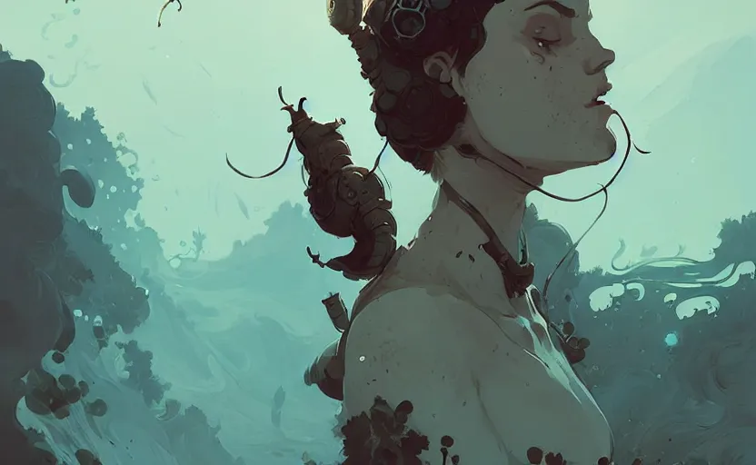 Image similar to celtic naturepunk by atey ghailan, by greg rutkowski, by greg tocchini, by james gilleard, by joe fenton, by kaethe butcher, dynamic lighting, gradient light blue, brown, blonde cream and white color scheme, grunge aesthetic