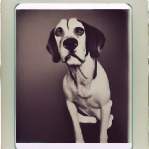 Prompt: grainy polaroid photo of a monstrous beagle