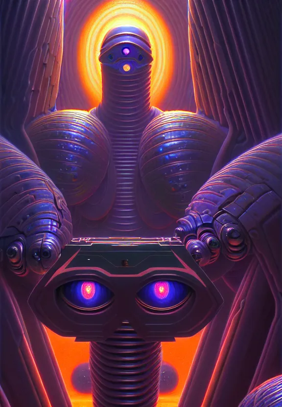 Prompt: desaturated symmetrical!!! holy saint aura battle robot award winning closeup portrait huge insect eyes faded tetrachromacy desaturated colors trippy background tim hildebrandt wayne barlowe bruce pennington donato giancola larry elmore masterpiece trending on artstation cinematic composition beautiful lighting hyper detailed!!! 8 k oil on canvas