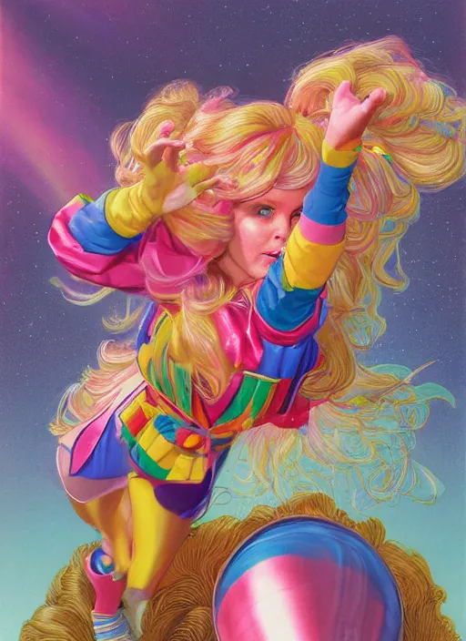 Image similar to portrait of Rainbow Brite in Society (1989), highly detailed, centered, solid color background, digital painting, artstation, concept art, smooth, sharp focus, illustration, artgerm, donato giancola, Joseph Christian Leyendecker, Les Edwards, Ed Repka, WLOP, Artgerm