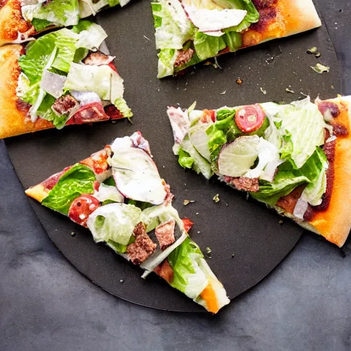 Prompt: caesar salad pizza, cookbook photo