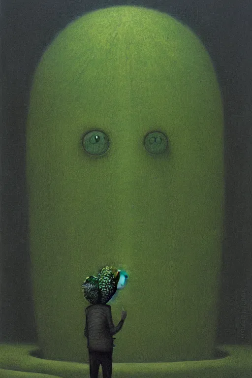 Image similar to a portrait of Mike Wazowski and the cactus eater by Beksinski